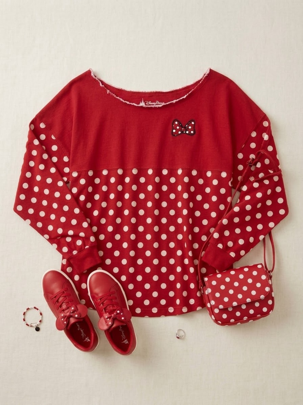 Disney Red Polka Dot Sweatshirt with Bow Patch